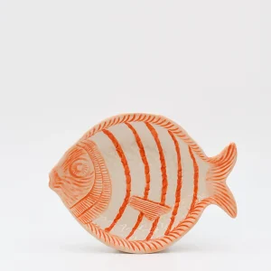 Assiette creuse rayée en forme de poisson - Orange