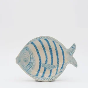 Assiette creuse rayée en forme de poisson - Turquoise
