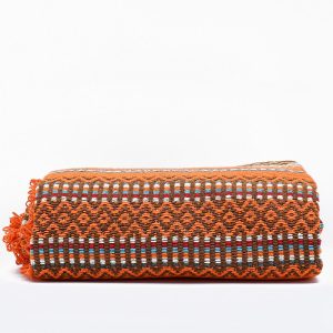 Plaid traditionnel à frange "Manta de Mira de Aire" - Orange